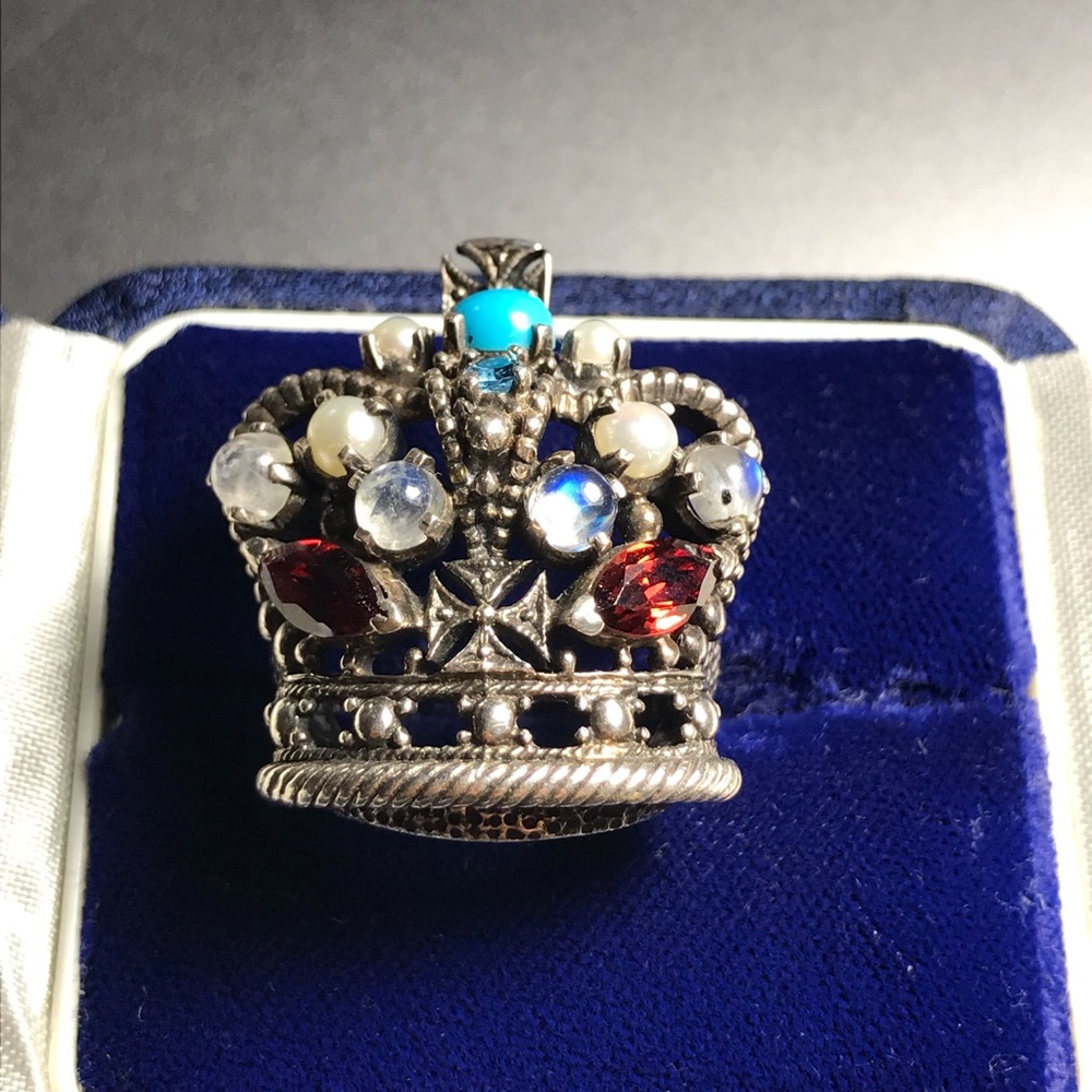IMPERIAL CROWN MULTISTONES STERLING SILVER RING - Picture 4 of 8